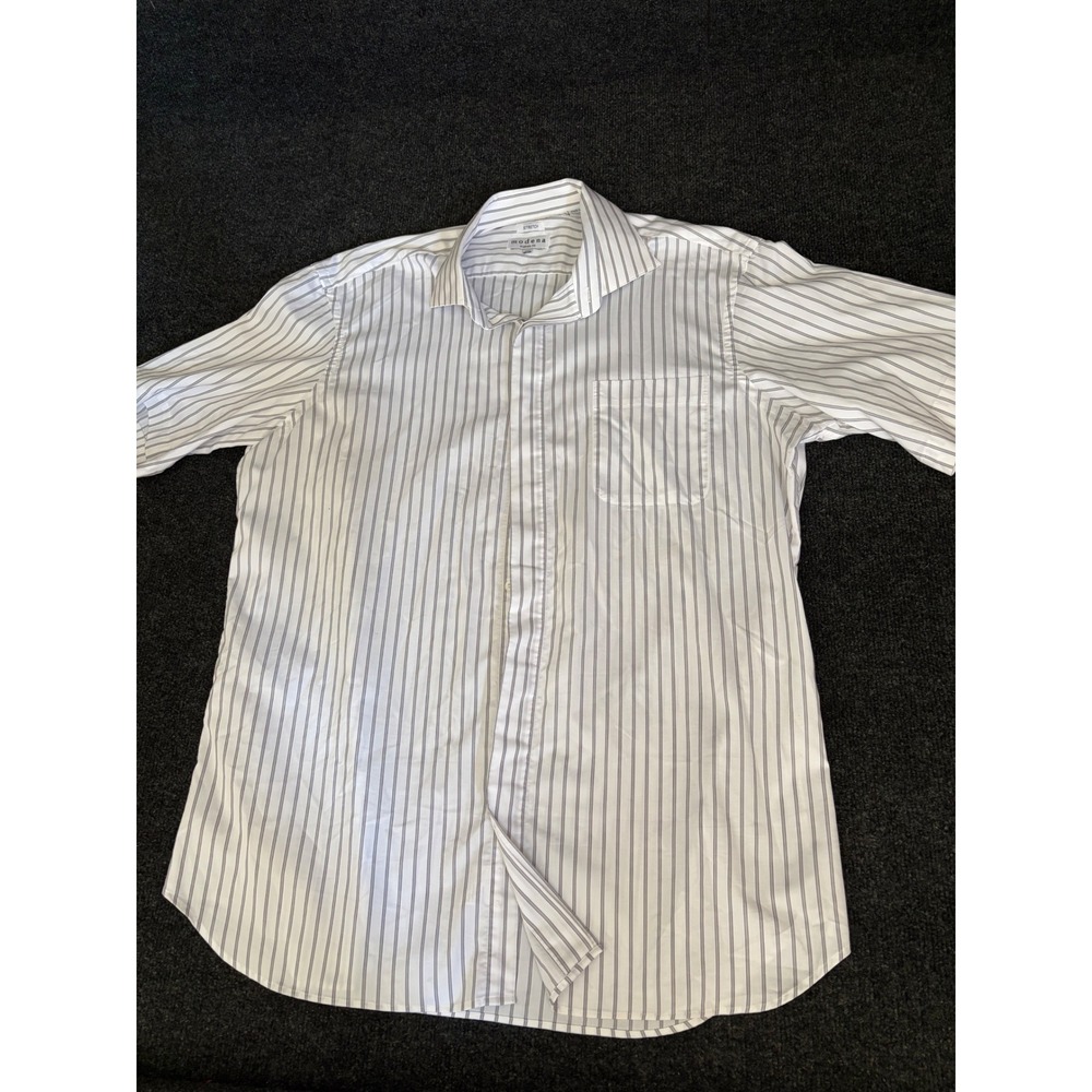 Modena Mens Short Sleeve Button Down Shirt White Pinstripe Classic Fit 17.5